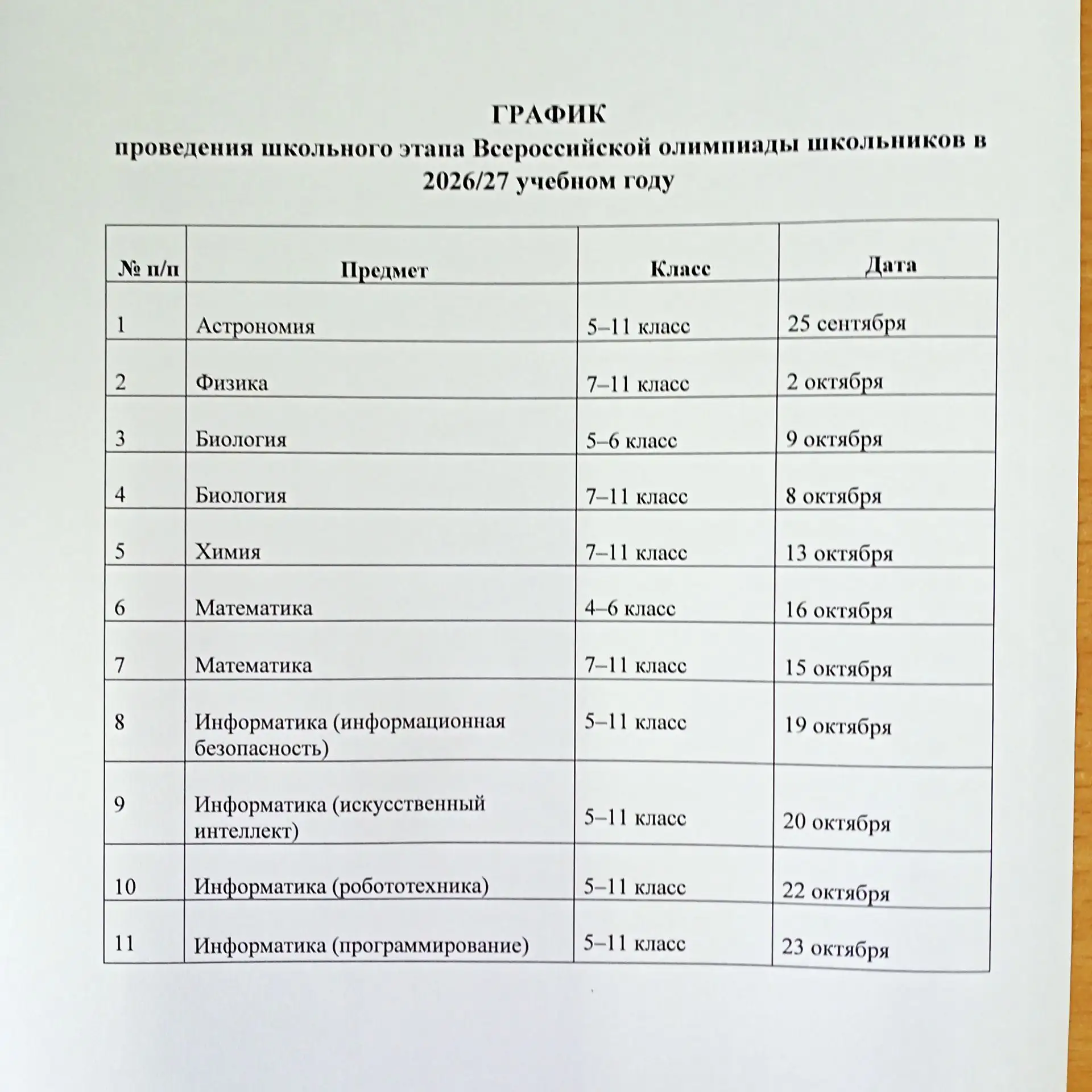 График проведения школьного этапа Всероссийской олимпиады школьников на сайте Сириус