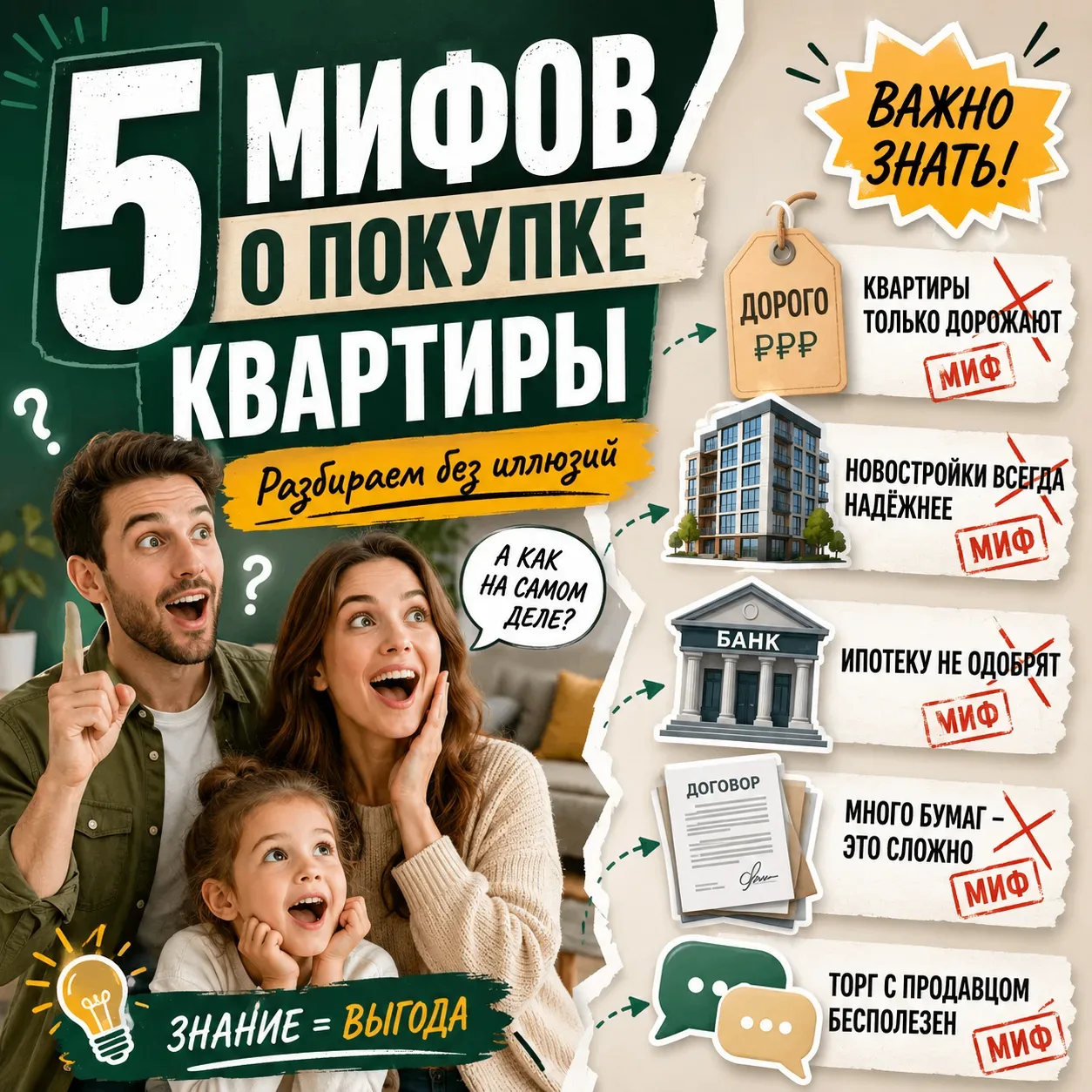🏠 5 мифов о покупке недвижимости, которые могут стоить вам денег

Покупка квартиры часто кажется по
