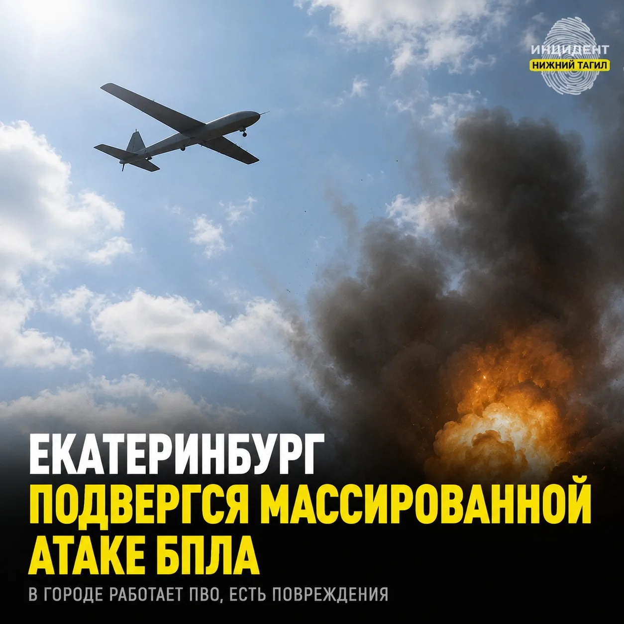 ⭕ Екатеринбург подвергся массированной атаке БПЛА