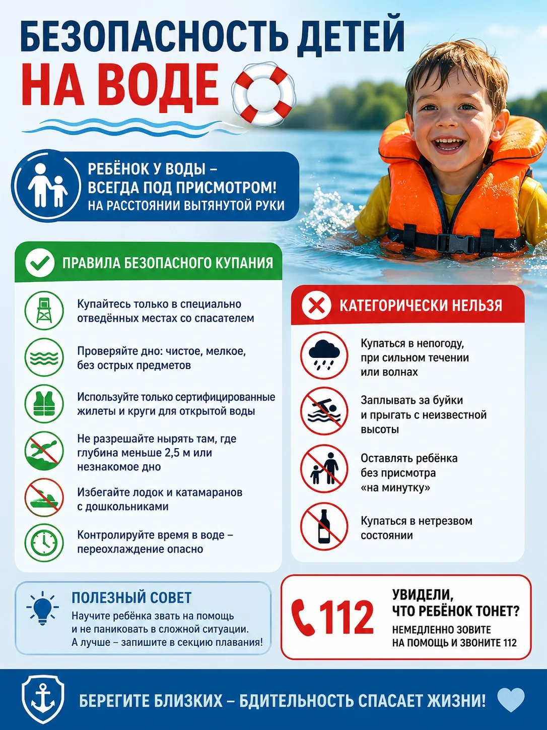 🌊⚠️ Безопасность детей на воде — ответственность взрослых