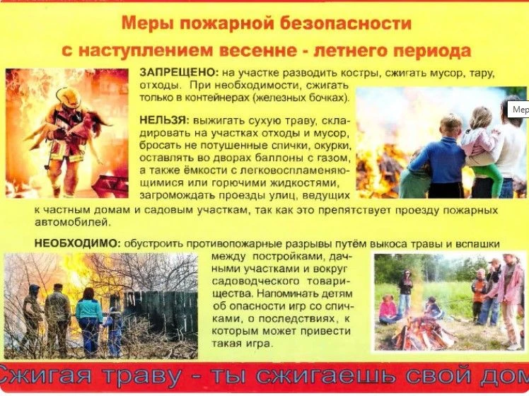 Меры пожарной безопасности с наступлением весенне-летнего периода.
Запрещено: на участке разводить к