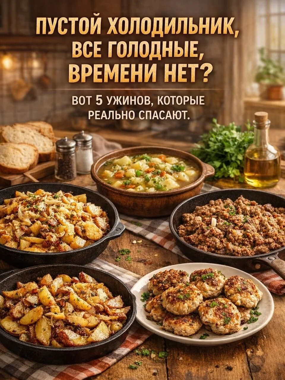 Что делать, когда холодильник почти пустой, все голодные, а ужин готовить всё равно нужно?