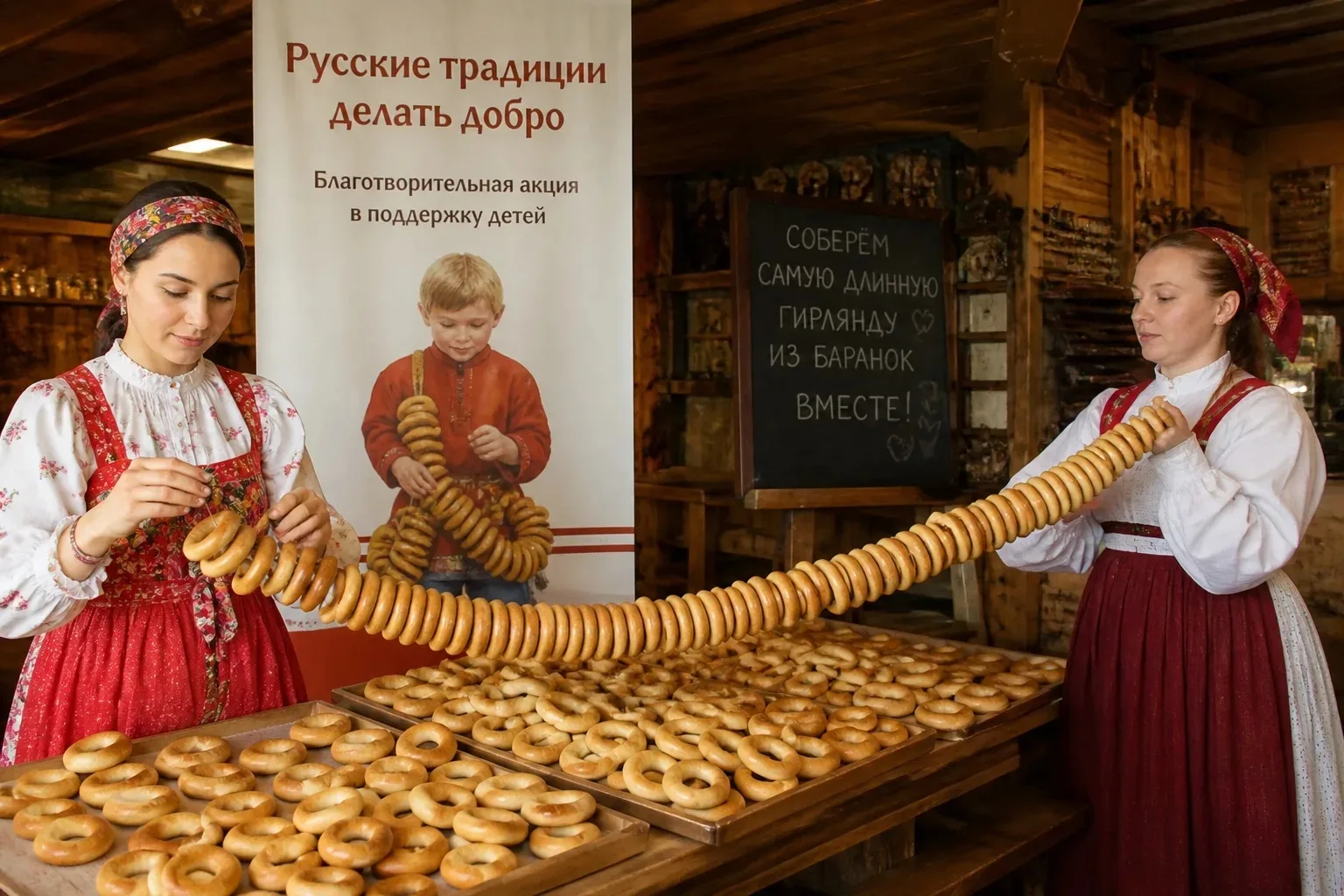 Удивительная деревня Мандроги: собираем Рекорд России — самую длинную гирлянду из баранок