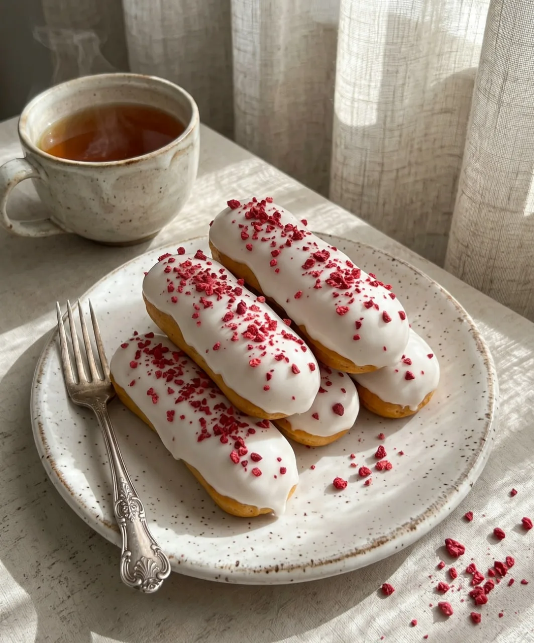 🍓🧁 Нежные эклеры с клубничным кремом и белой шоколадной глазурью