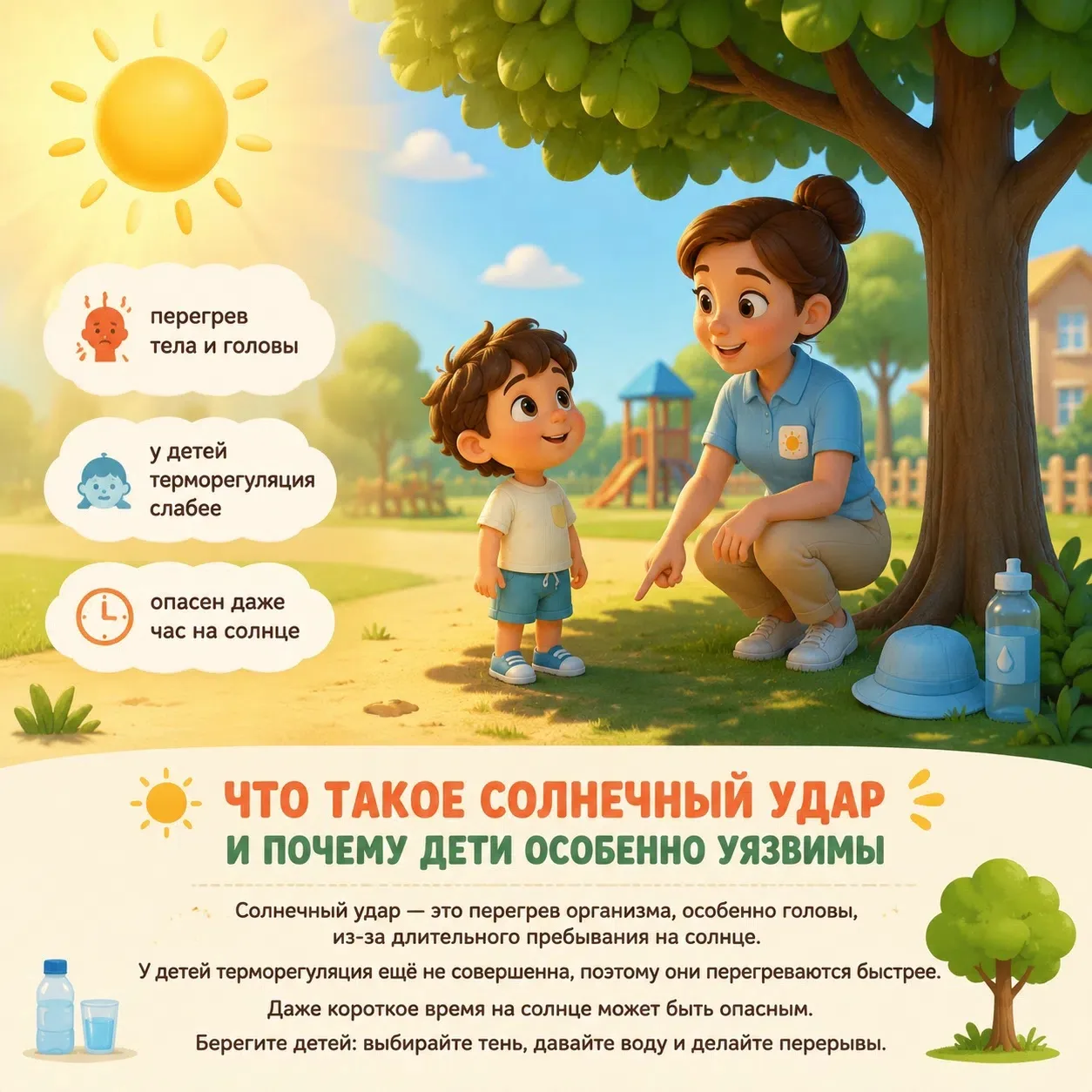 ☀️ Осторожно: солнечный удар! Памятка для родителей