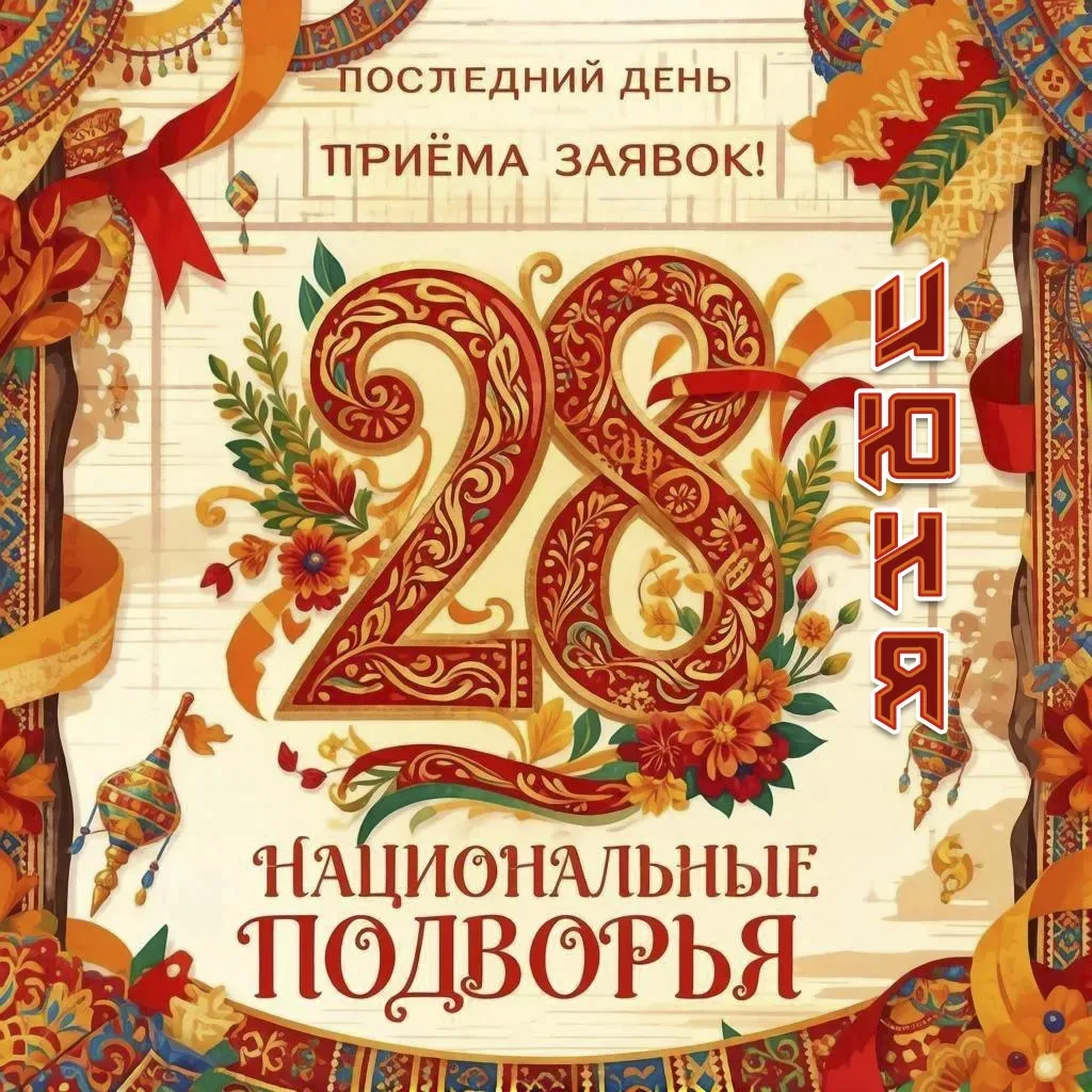 28 июня  19:00  площадь РЦКД
Фестиваль «Национальные подворья»! 🏠 
Сегодня последний день приема за