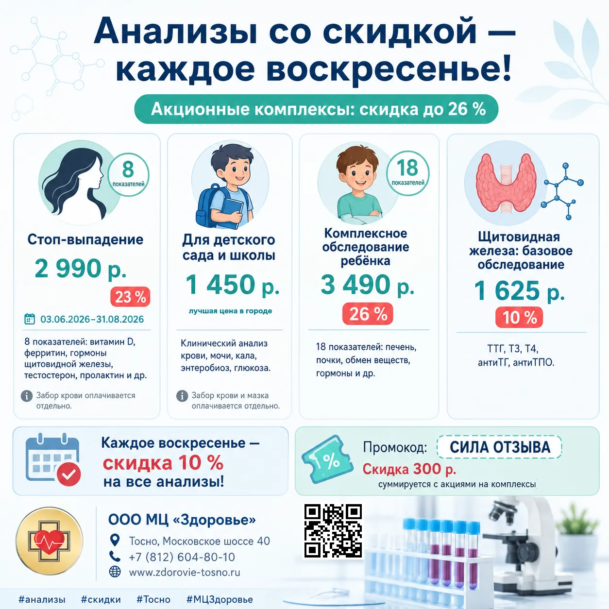 🔬 Анализы со скидкой — каждое воскресенье