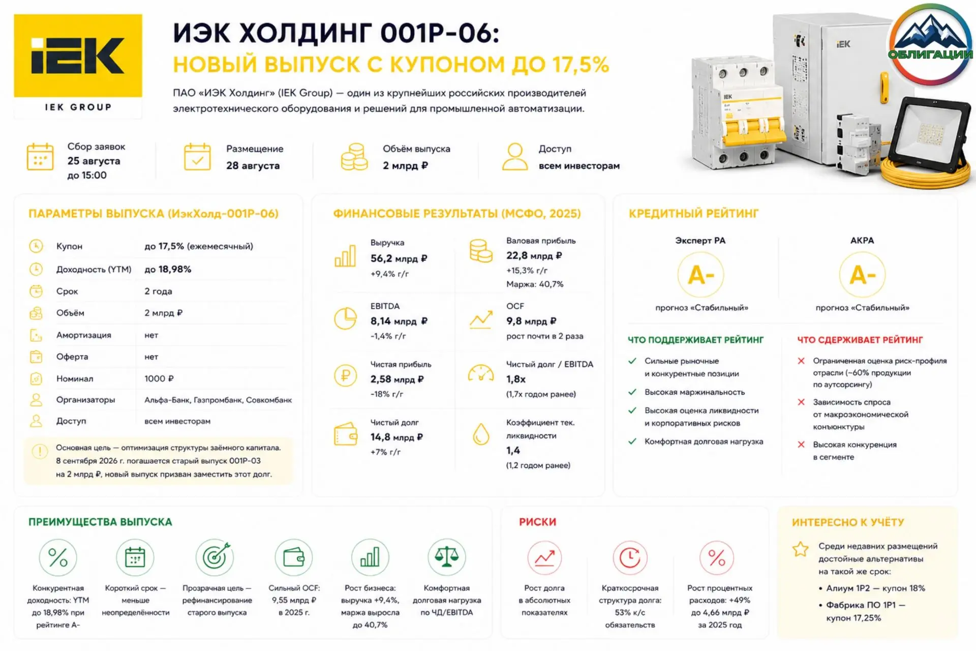 ⚡️ИЭК Холдинг 001P-06: новый выпуск с купоном до 17,5%
