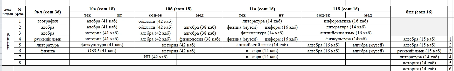 Расписание на пятницу 04.09.2026