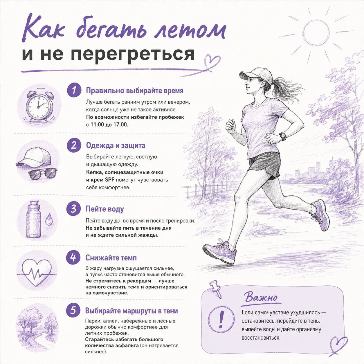 ☀️ Как бегать летом и не перегреться

В жару организм тратит дополнительные ресурсы на охлаждение, п