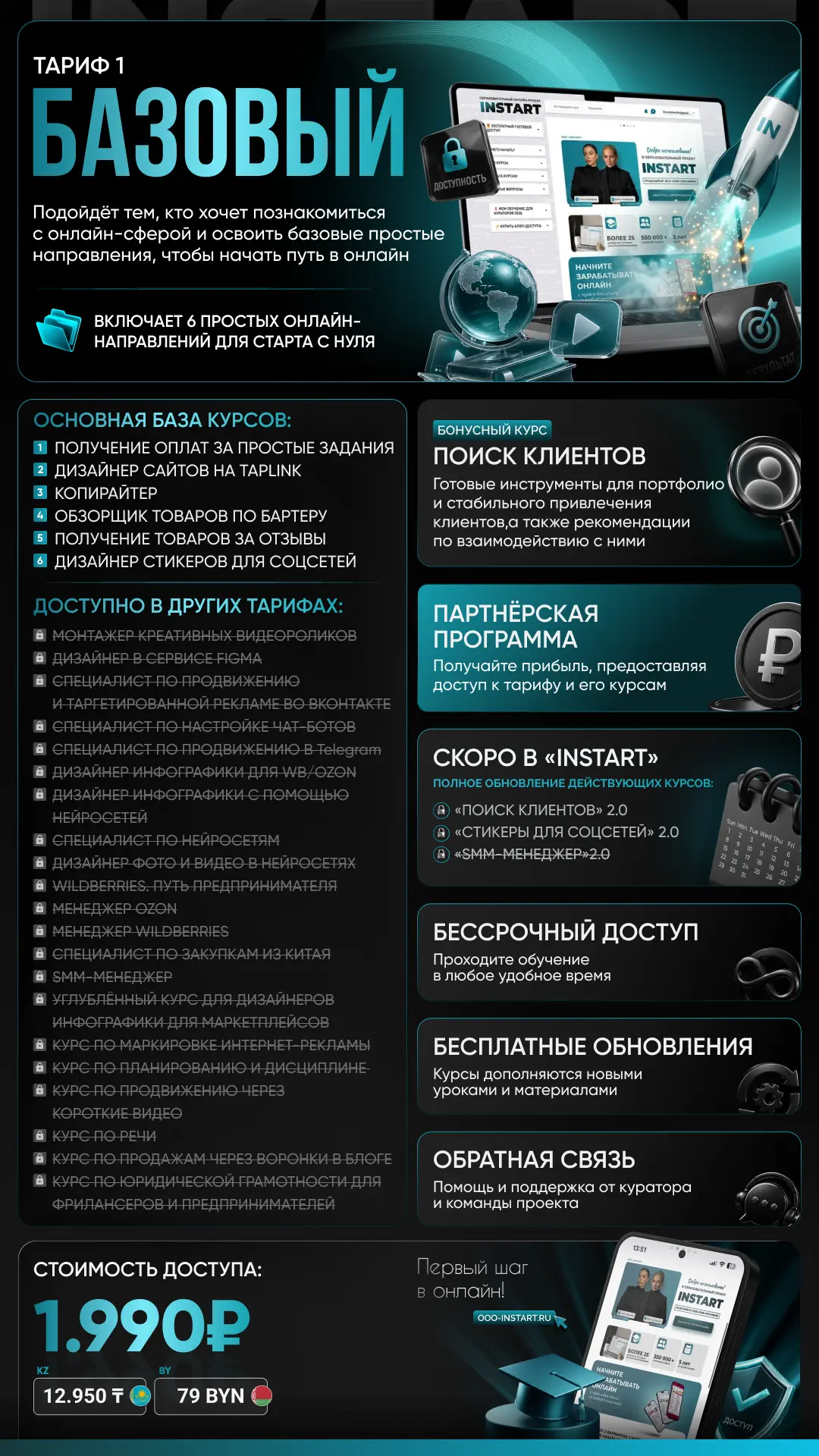 Зайти в проект можно по 1 из 4 тарифов!