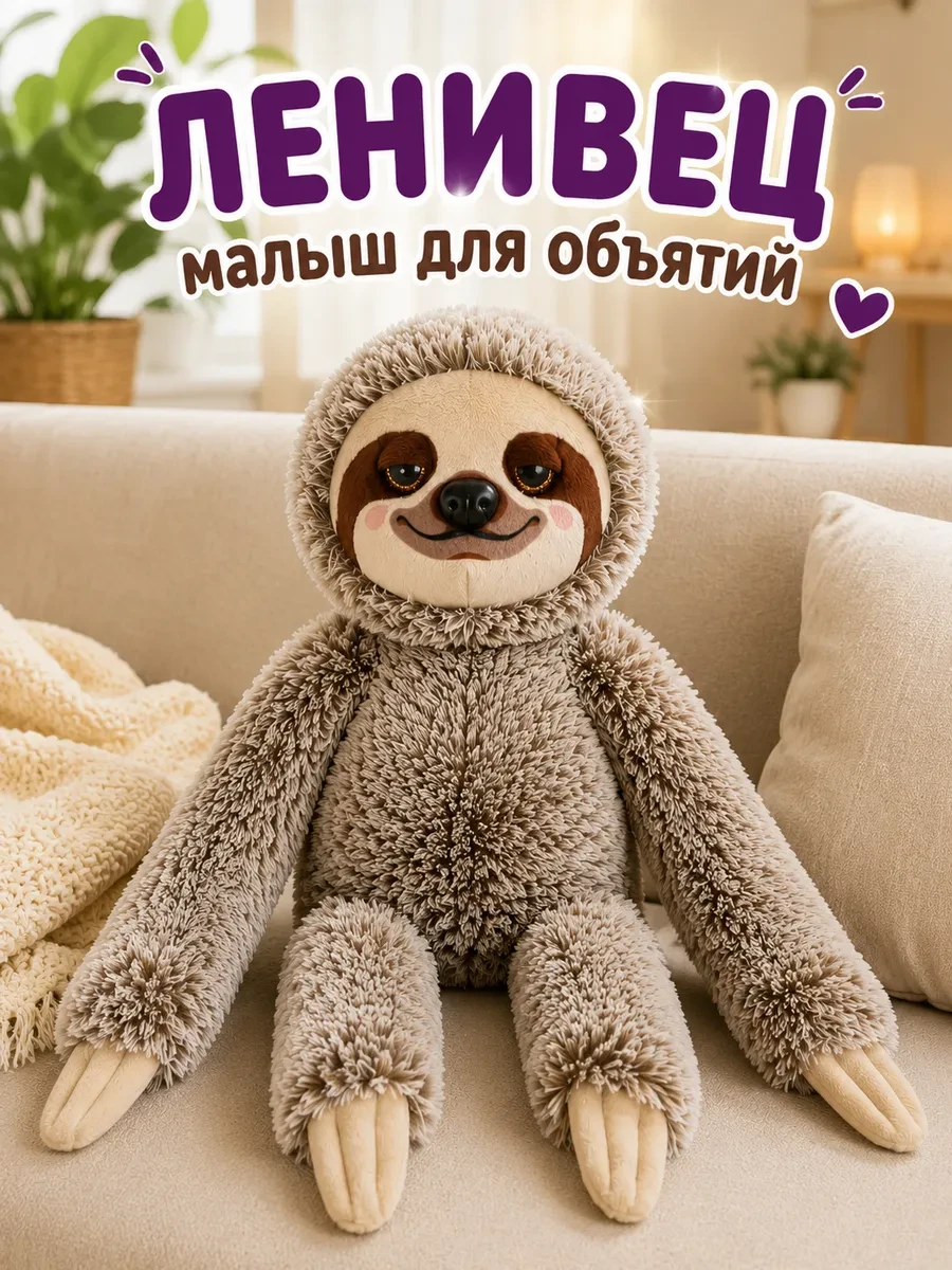 ⚡️ Мягкая игрушка плюшевый Ленивец, СмолТойс