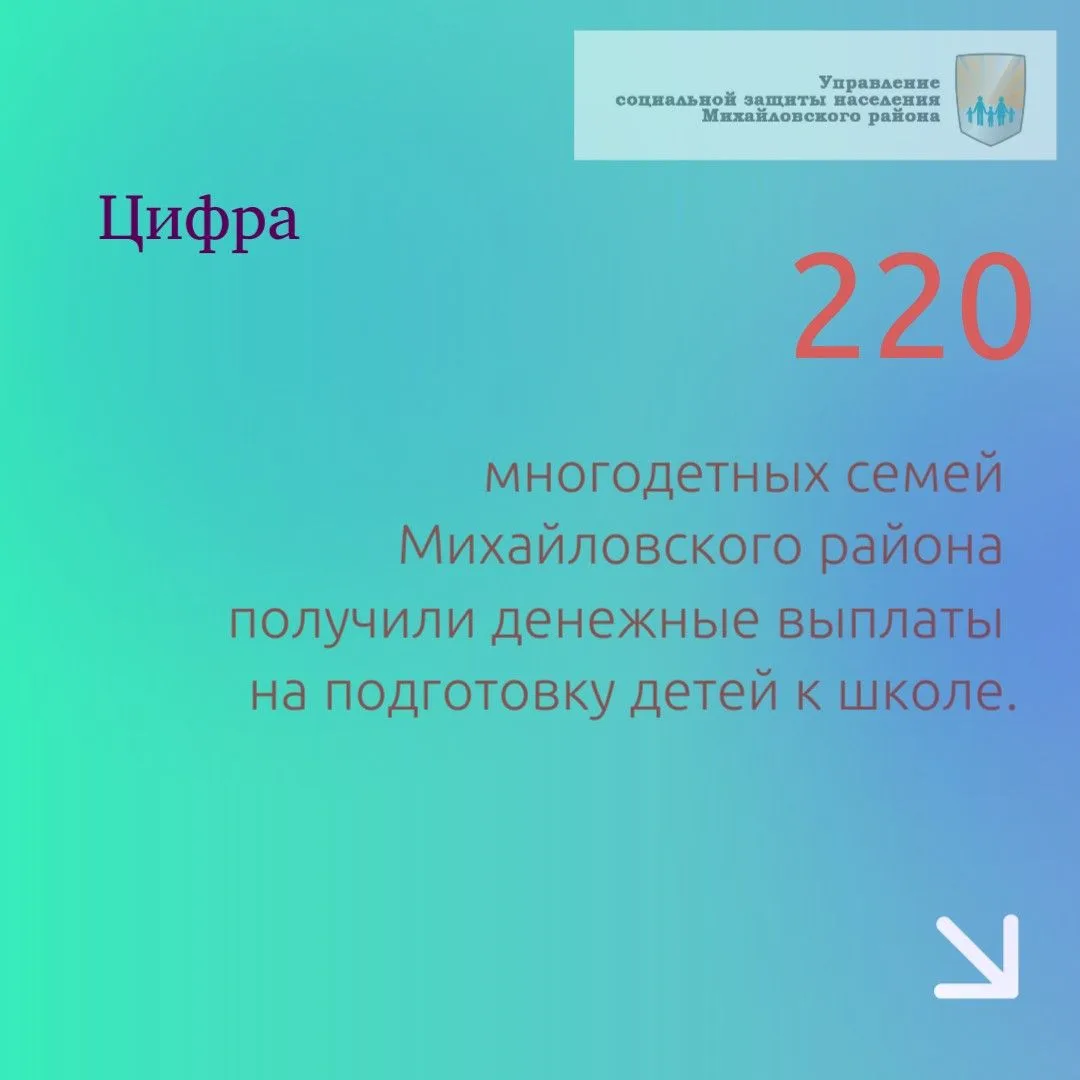 220 многодетных семей Михайловского района получили денежные выплаты на подготовку дете...