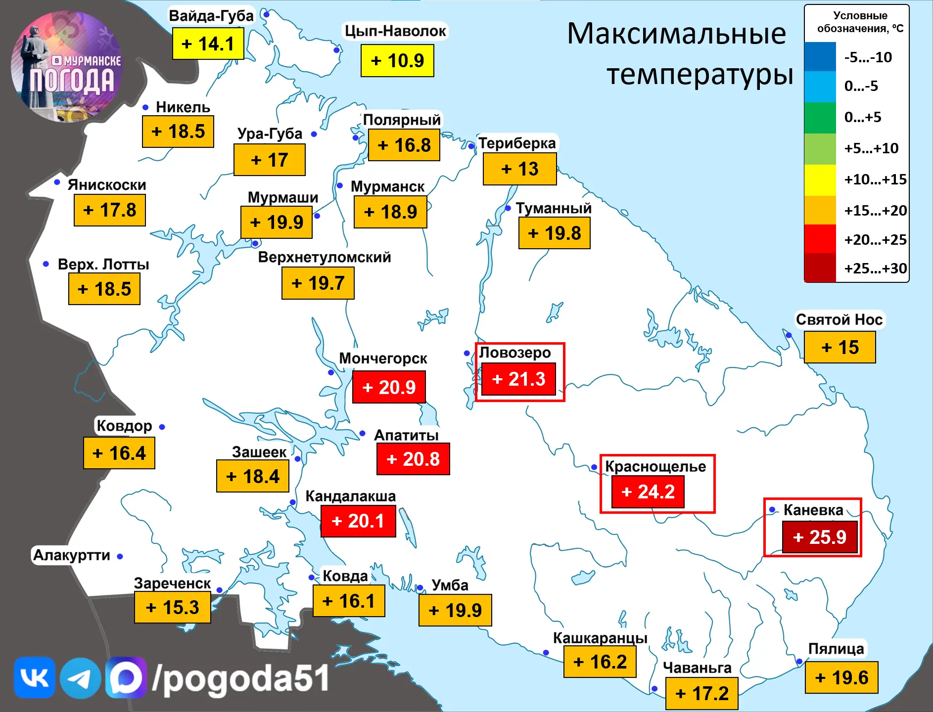 Максимальные температуры за день

Мурманская серия двадцатников предсказуемо оборвалась, сегодня до 