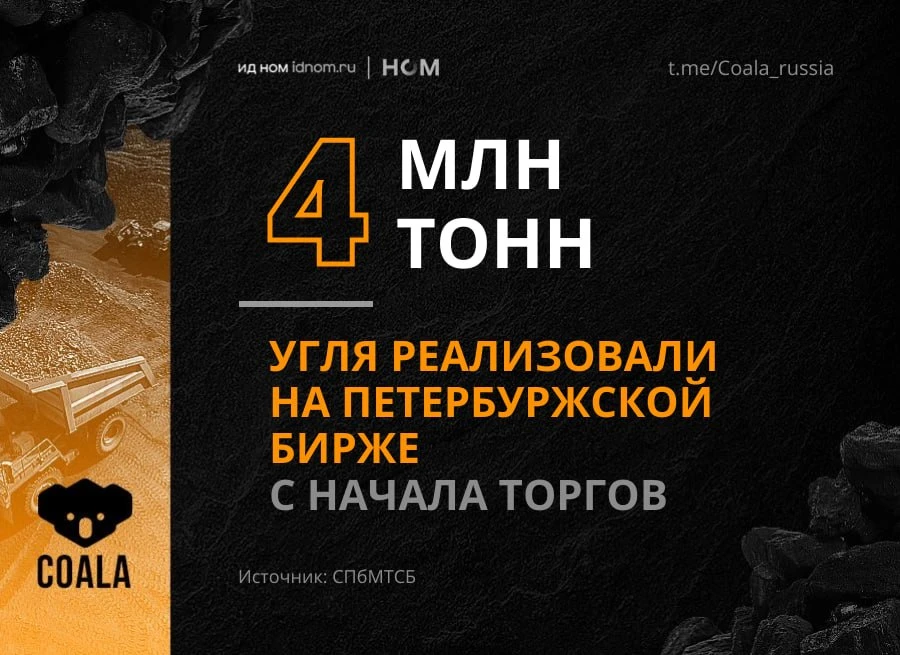 На Петербургской бирже с начала торгов углем в 2023 году продали уже более 4 млн тонн. За I квартал 