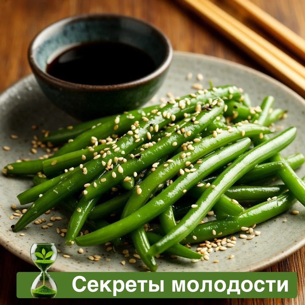 Зелёная фасоль с кунжутом — кремний и витамин К для упругости кожи и крепких сосудов.