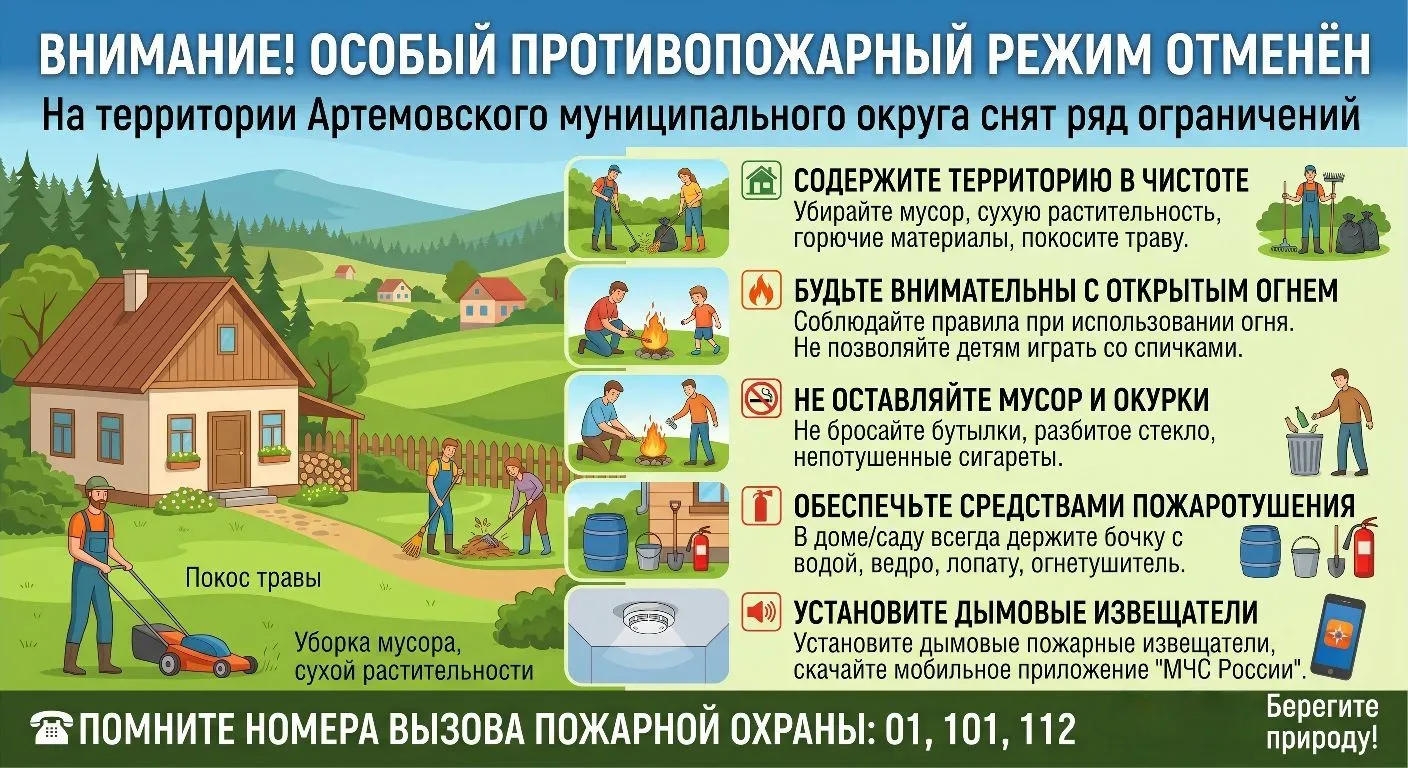 На территории Артемовского муниципального округа отменён особый противопожарный режим, снят ряд огра