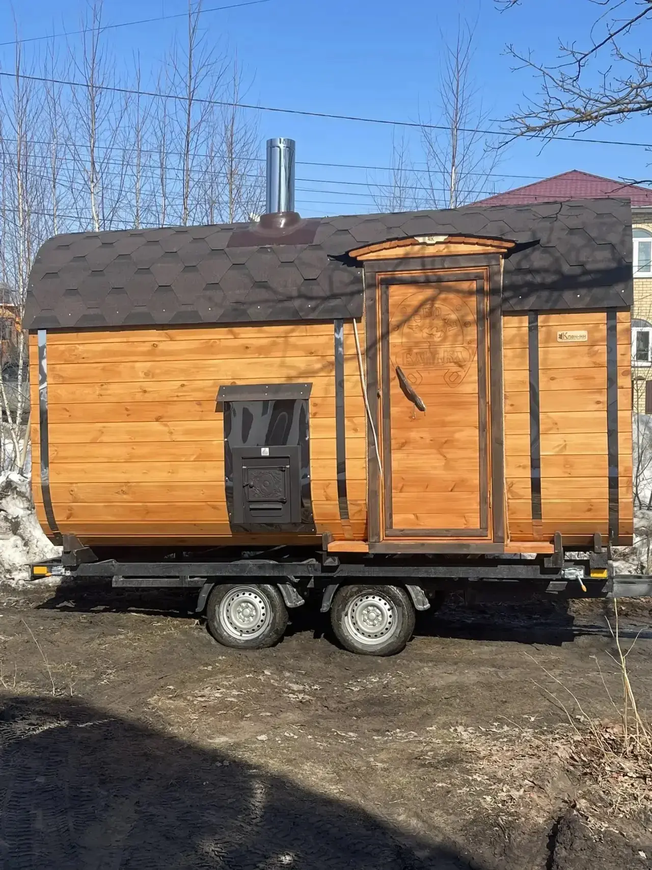 Баня бочка "Квадро" 4 метра с боковым входом на прицепе в Кстово.