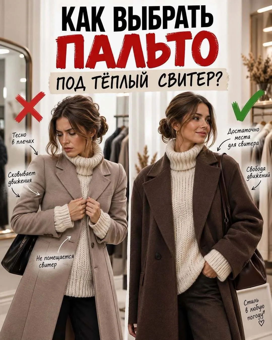 🧥 Πaльтo кpacивoe, a co cвитepoм вдpуг cтaлo тecнo?