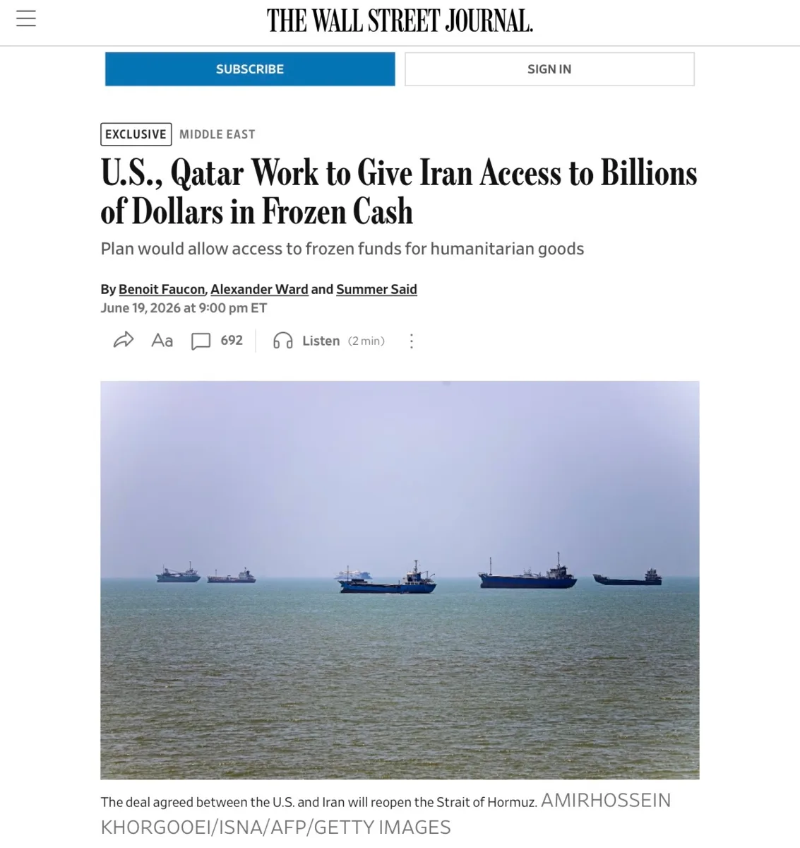 США и Катар начали подготовку к разморозке активов Ирана на гуманитарные нужды — WSJ.

Об этом The