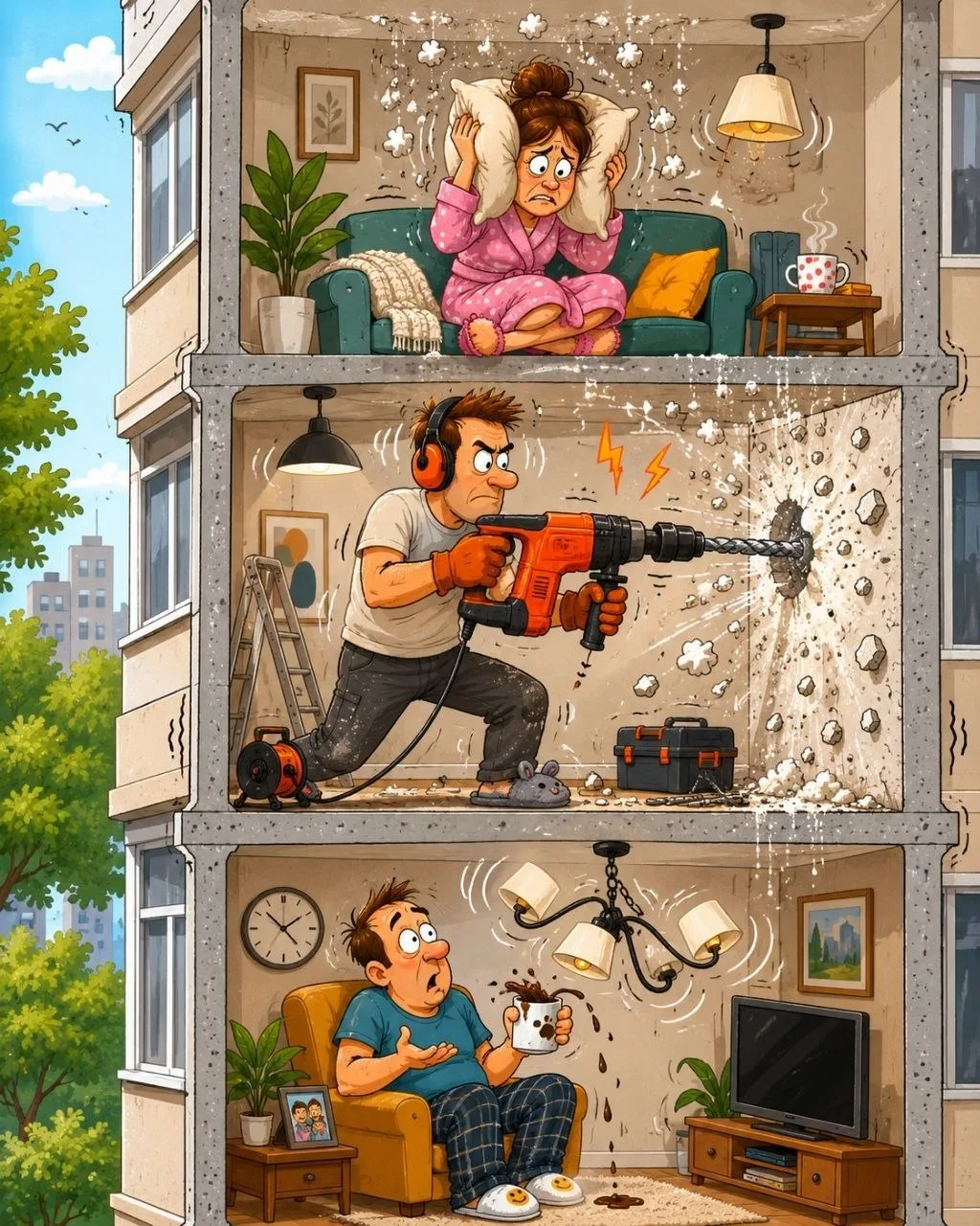 Классика московской многоэтажки: у кого-то обязательно идёт ремонт. Перфоратор в суббот...