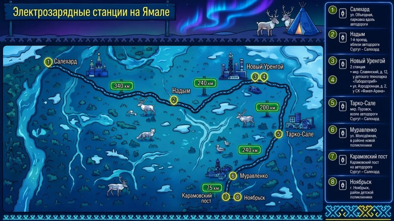 На Ямале запустили восемь электрозаправок для машин 🚘