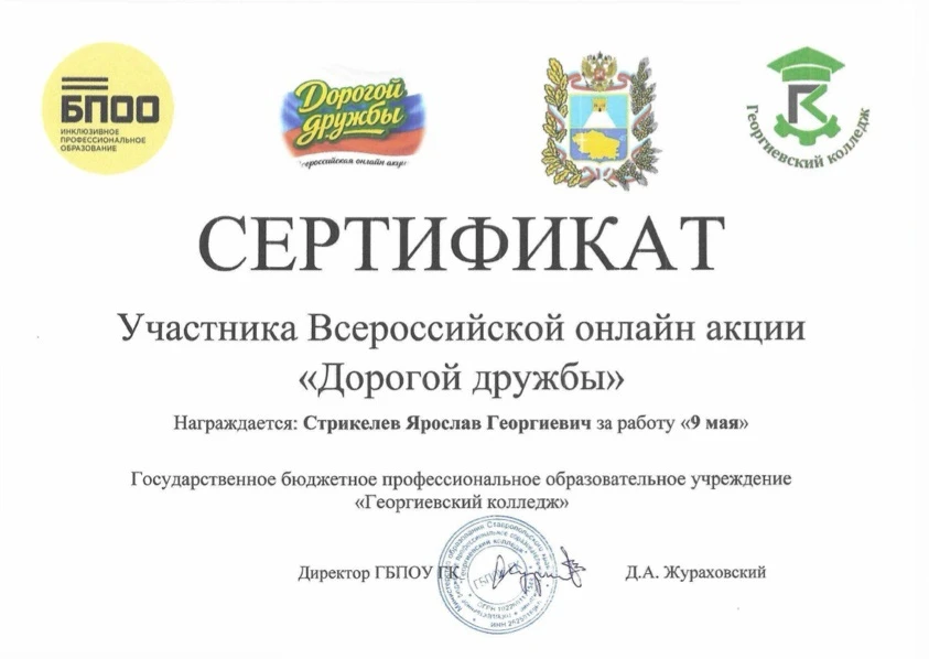 Студент первого курса Ярослав Стрикелев принял участие во Всероссийской акции «Дорогой дружбы»

Цель