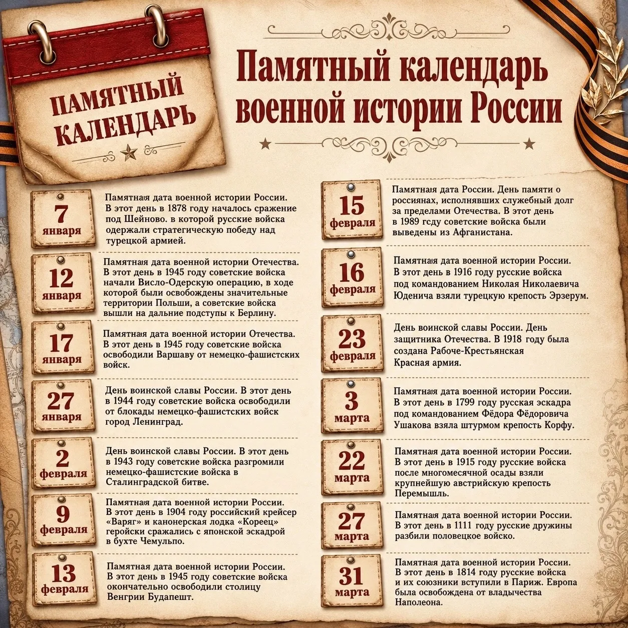 🎗️ Друзья, предлагаем вам ознакомиться с памятным календарём военной истории России!

☝🏻 В нём отр