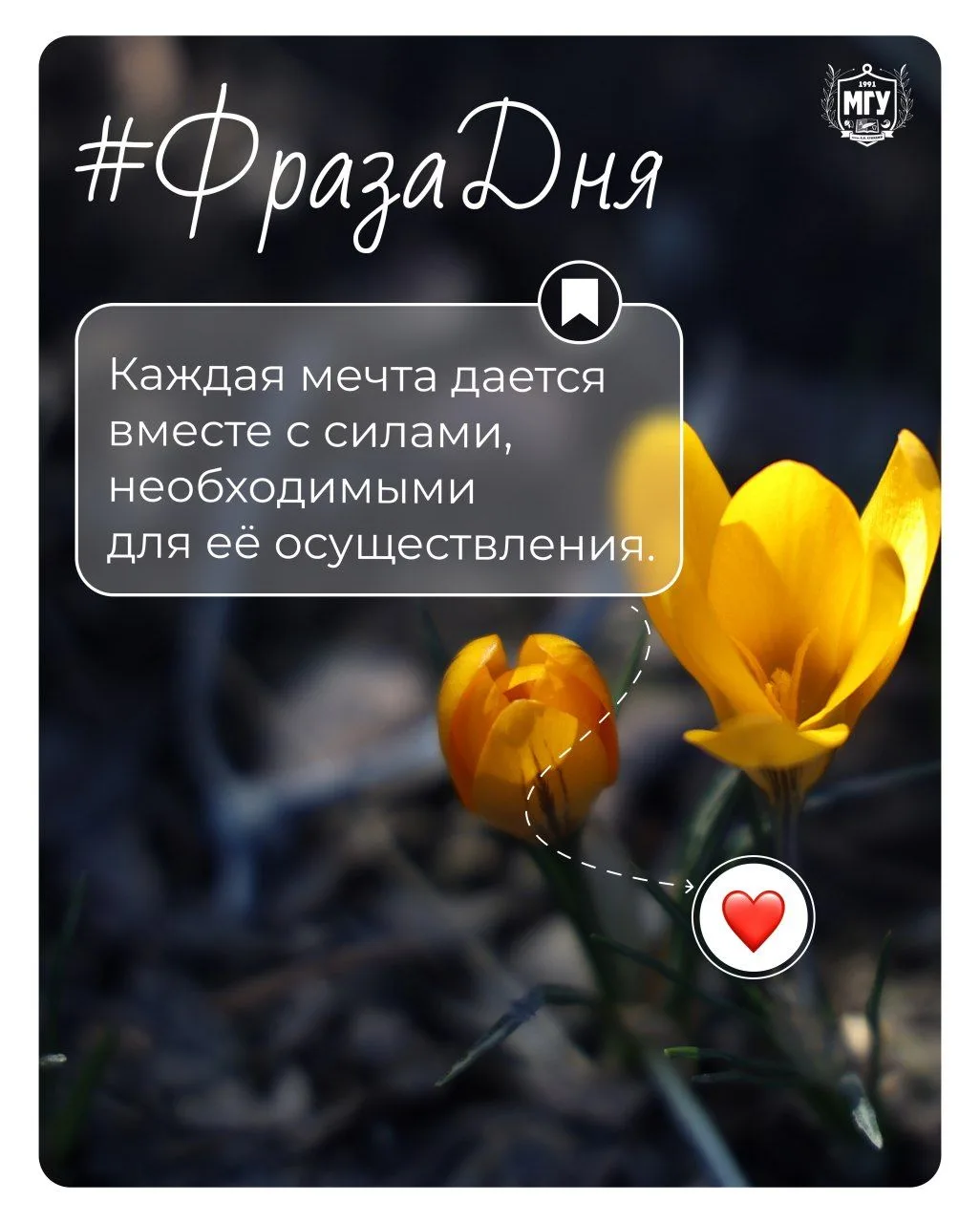 #ФразаДня  Каждая мечта дается вместе с силами, необходимыми для её осуществления.  #МГУимениКуинджи