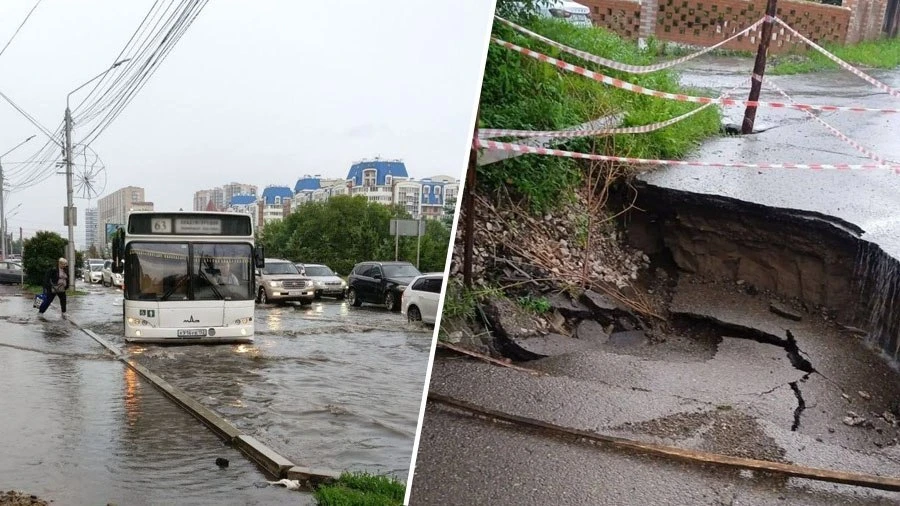 Красноярск затопило сильнейшим ливнем: под воду ушли и десятки авто, и приусадебные уча...