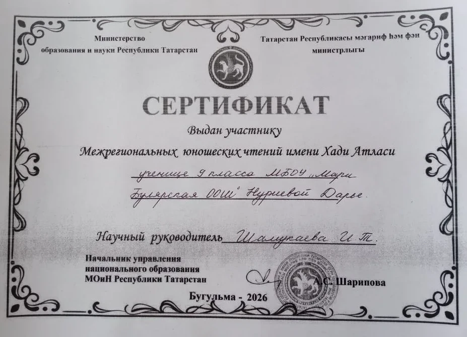 21 нче февральдә Бөгелмә шәһәренең 2 нче санлы гимназиясе базасында Һади Атласи исеменд...