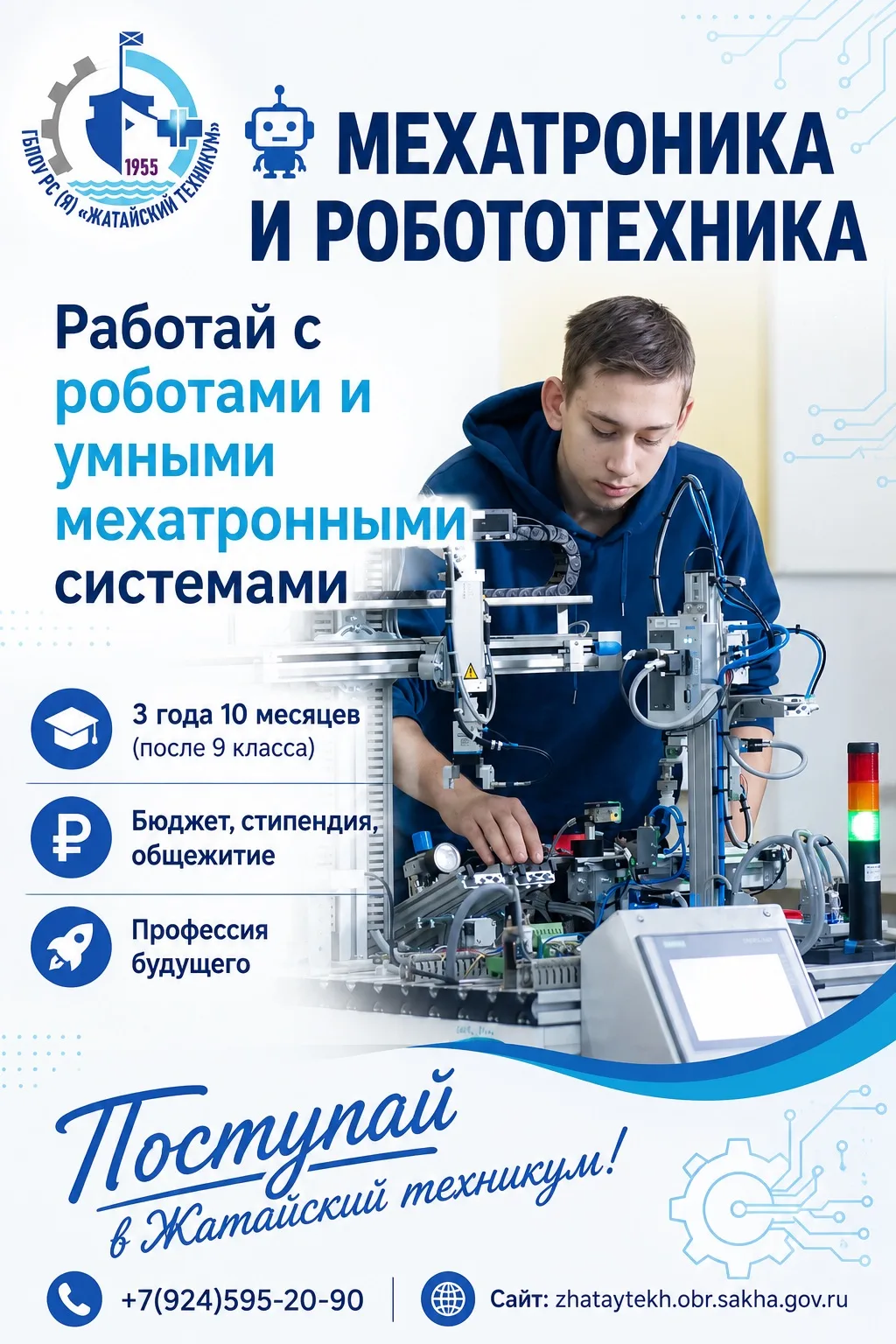 🤖 ХОЧЕШЬ РАБОТАТЬ С РОБОТАМИ И УМНЫМИ СТАНКАМИ?
Выбирай Мехатронику и робототехнику в Жатайском тех