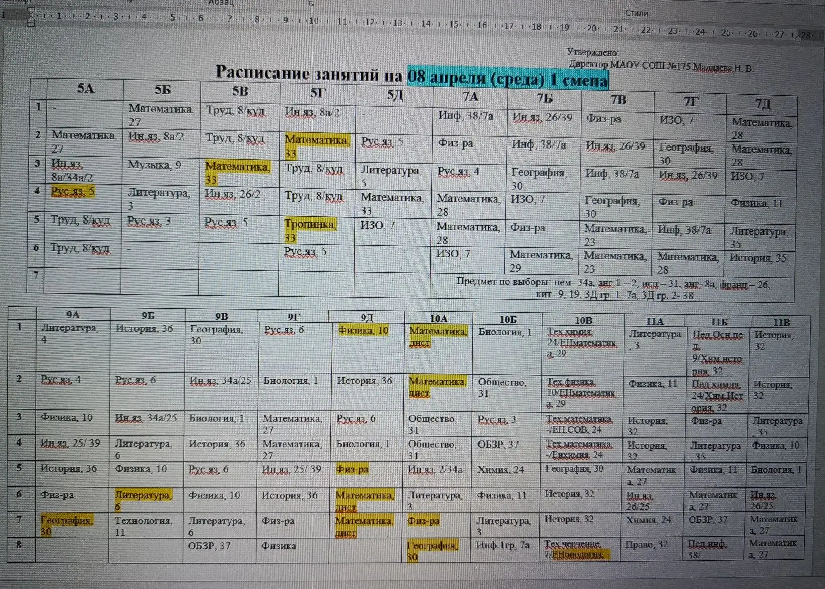 Изменения в расписании на 08.04