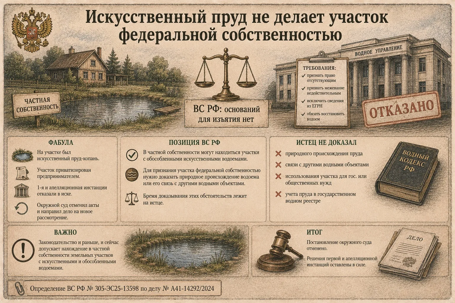 Искусственный пруд не делает участок федеральной собственностью