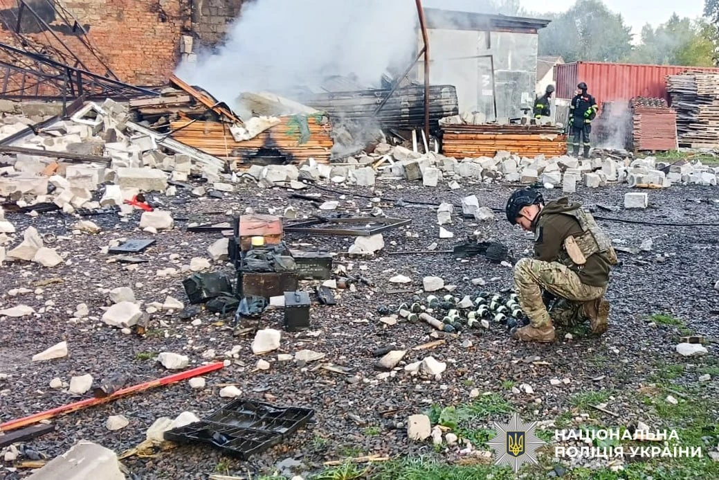Момент прилета "Герани-5" в городе Сарны Ровненской области.