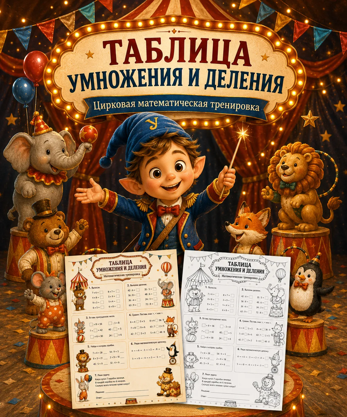 🎪 Таблица умножения и деления — теперь в цирке! ✨