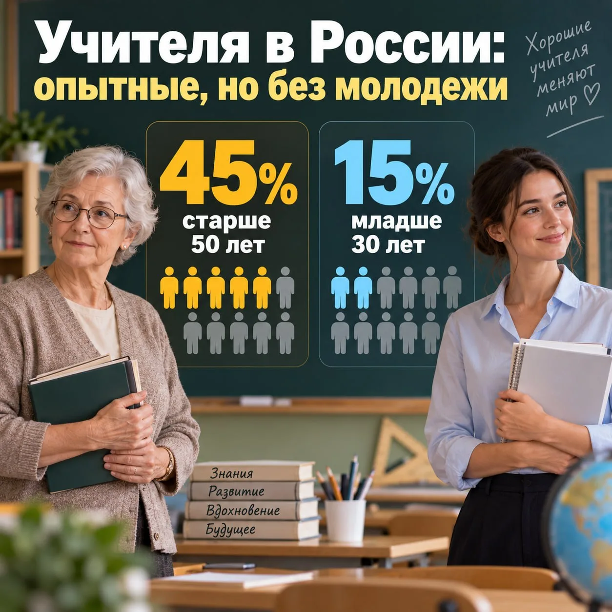 👀 Почти половина учителей, которые работают в российских школах, старше 50 лет — «Изве...