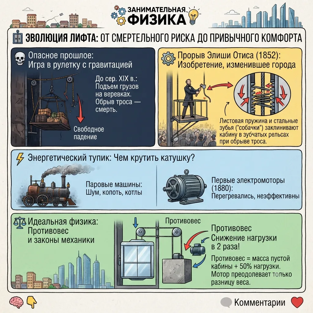 🛗 ЭВОЛЮЦИЯ ЛИФТА: ОТ СМЕРТЕЛЬНОГО РИСКА ДО ПРИВЫЧНОГО КОМФОРТА

Вы никогда не задумывались, почему 