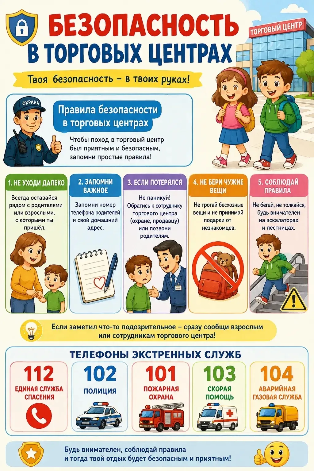 ‼️ Безопасность превыше всего: правила поведения в ТЦ. 

Посещение торговых центров, кинотеатров и д