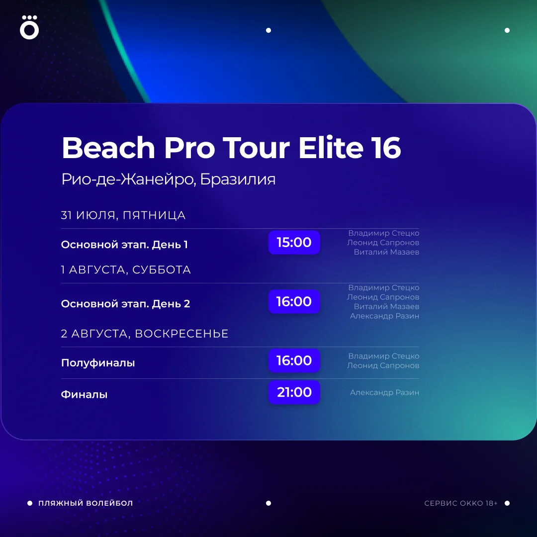 Пляжный волейбол в солнечном Рио 🇧🇷

🏐 В ближайшие три дня следим за Beach Pro Tour Elite 16. Вкл