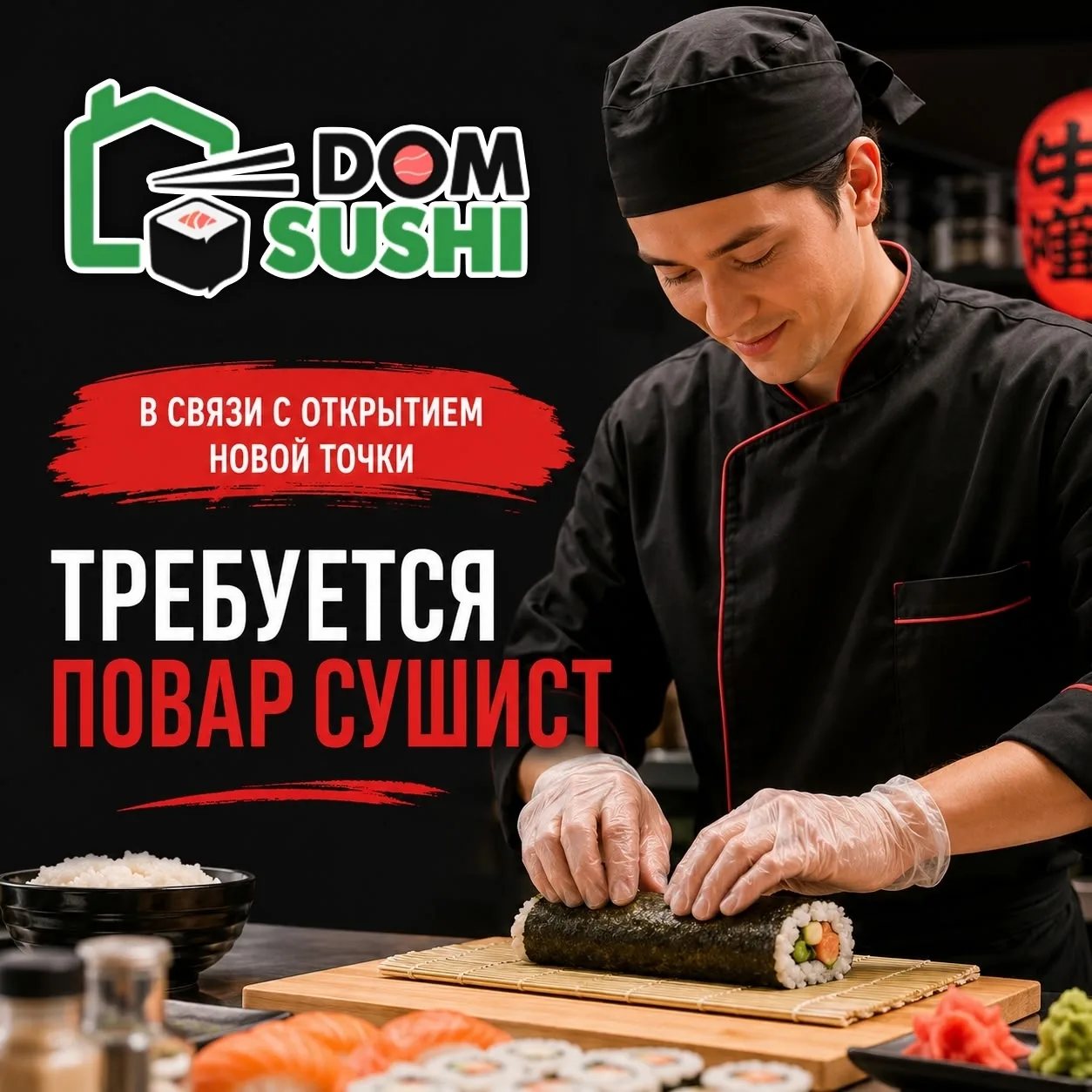 В компанию «Дом Суши» в связи с открытием новой точки требуются повара-сушисты.


 Место работы: г. 