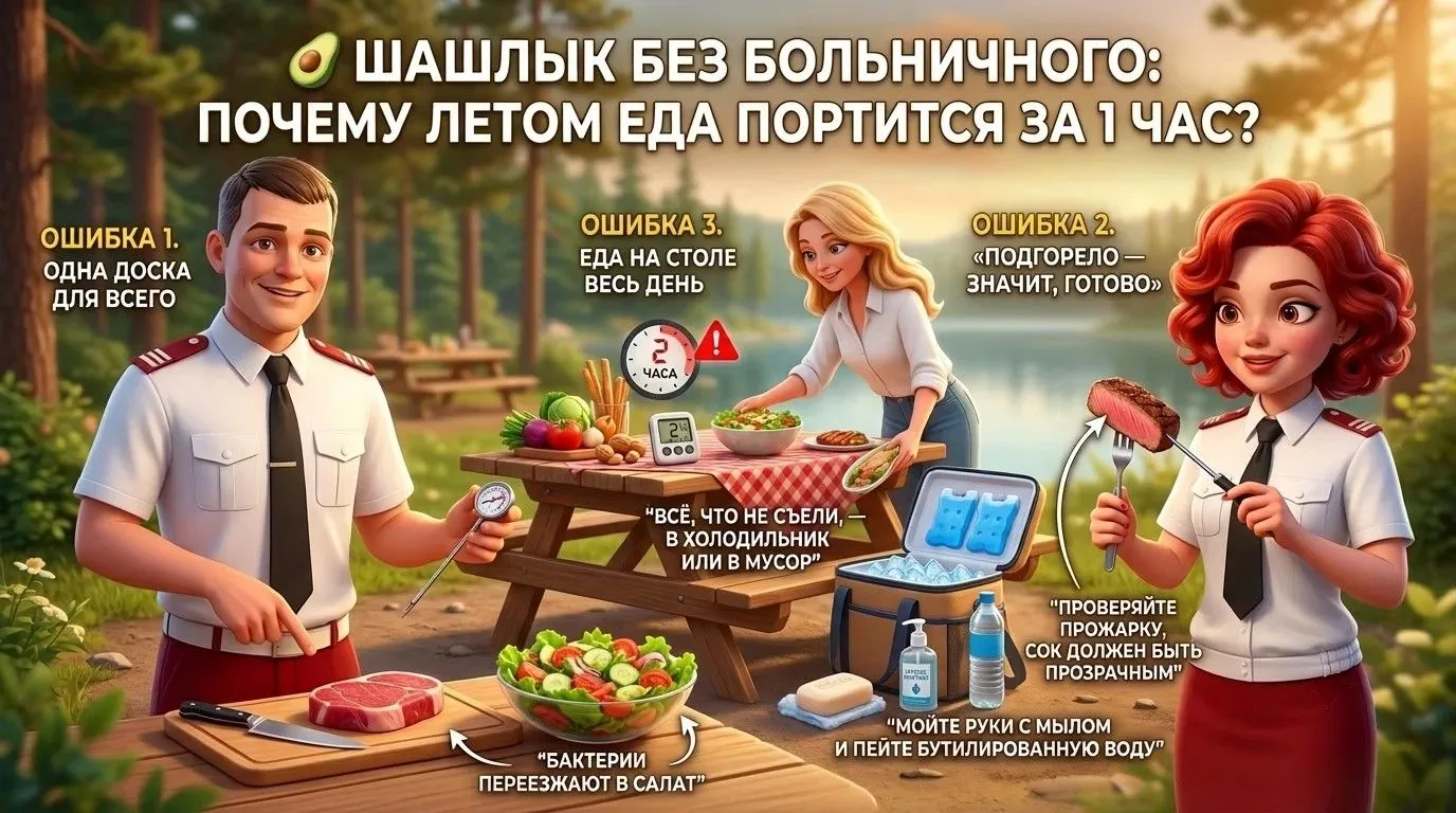 Шашлык без больничного: почему летом еда портится за 1 час?

Югорчане, лето — время дач и пикников! 