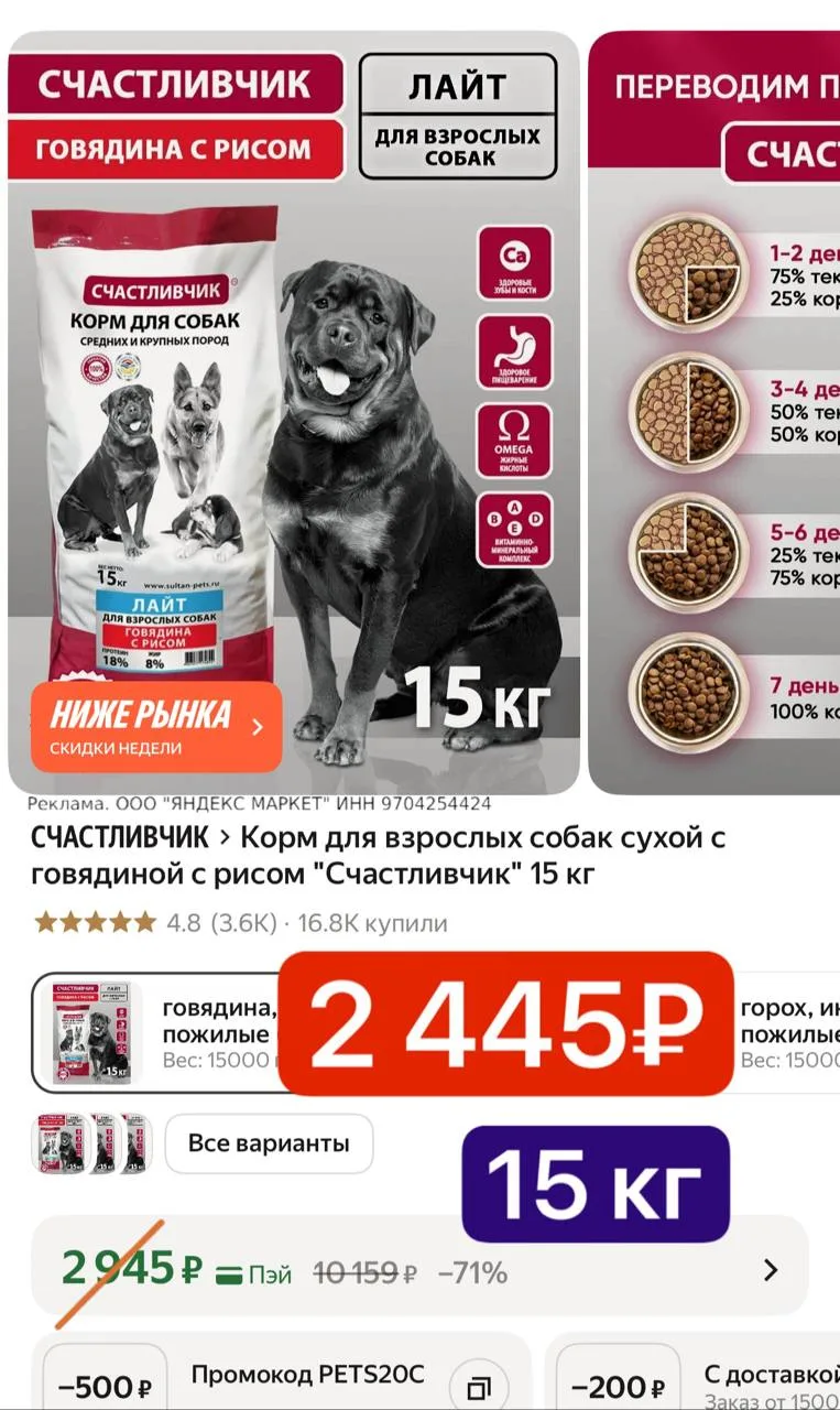 Корм 15 кг 🐾