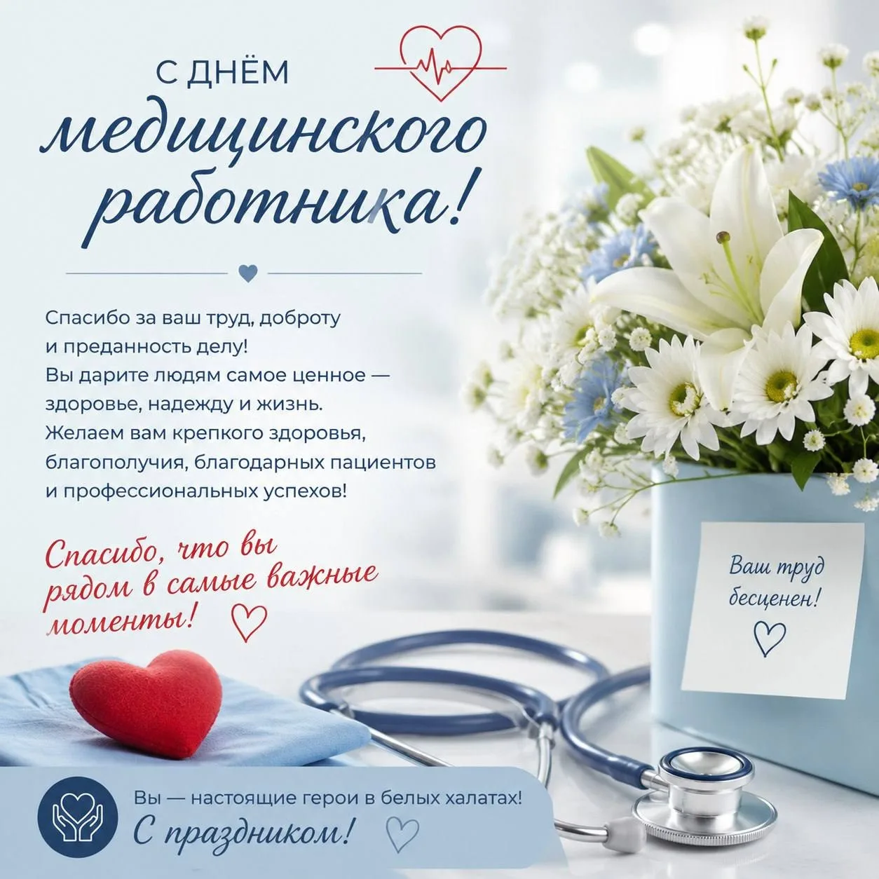 Дорогие медицинские работники!

Поздравляем вас с вашим профессиональным праздником! Ваша профессия 
