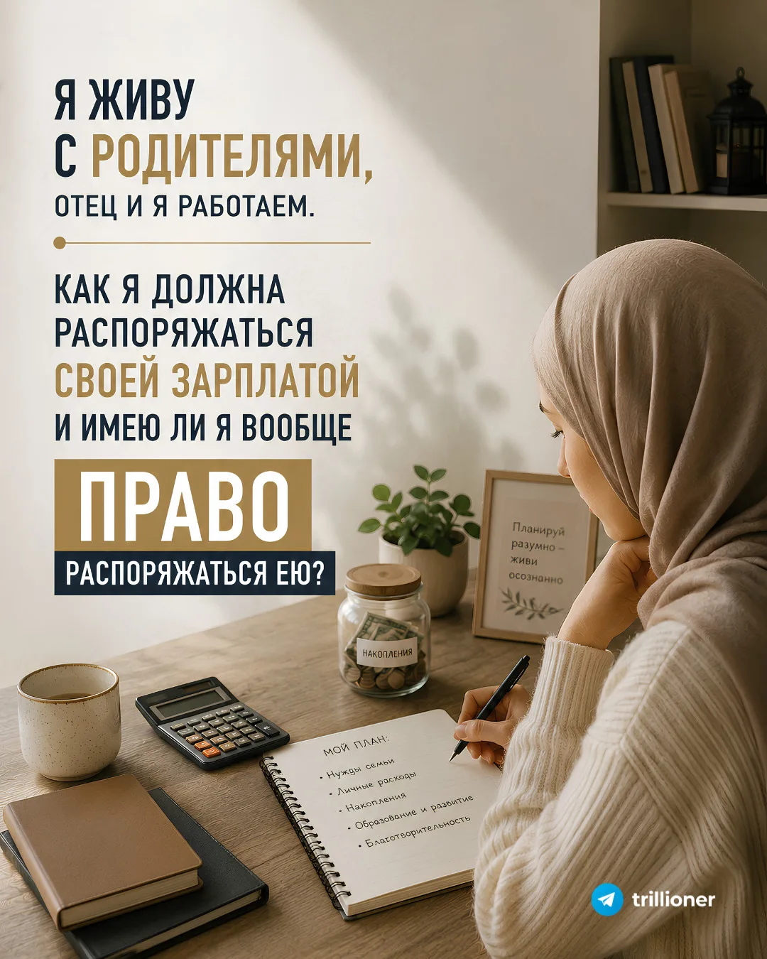 ✔️ Ответ: Заработанное вами на все 100% принадлежит вам. 

Ни своим родителям, ни своему мужу, когда