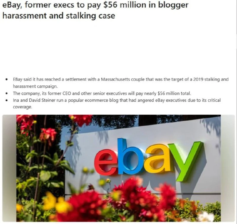 🤓В американском штате Массачусетс eBay выплатит почти $56 млн для урегулирования дела о преследован