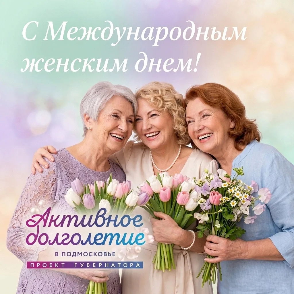 Дорогие участницы проекта «Активное долголетие»! 🌷  Поздравляем вас с Международным женским днём — 8