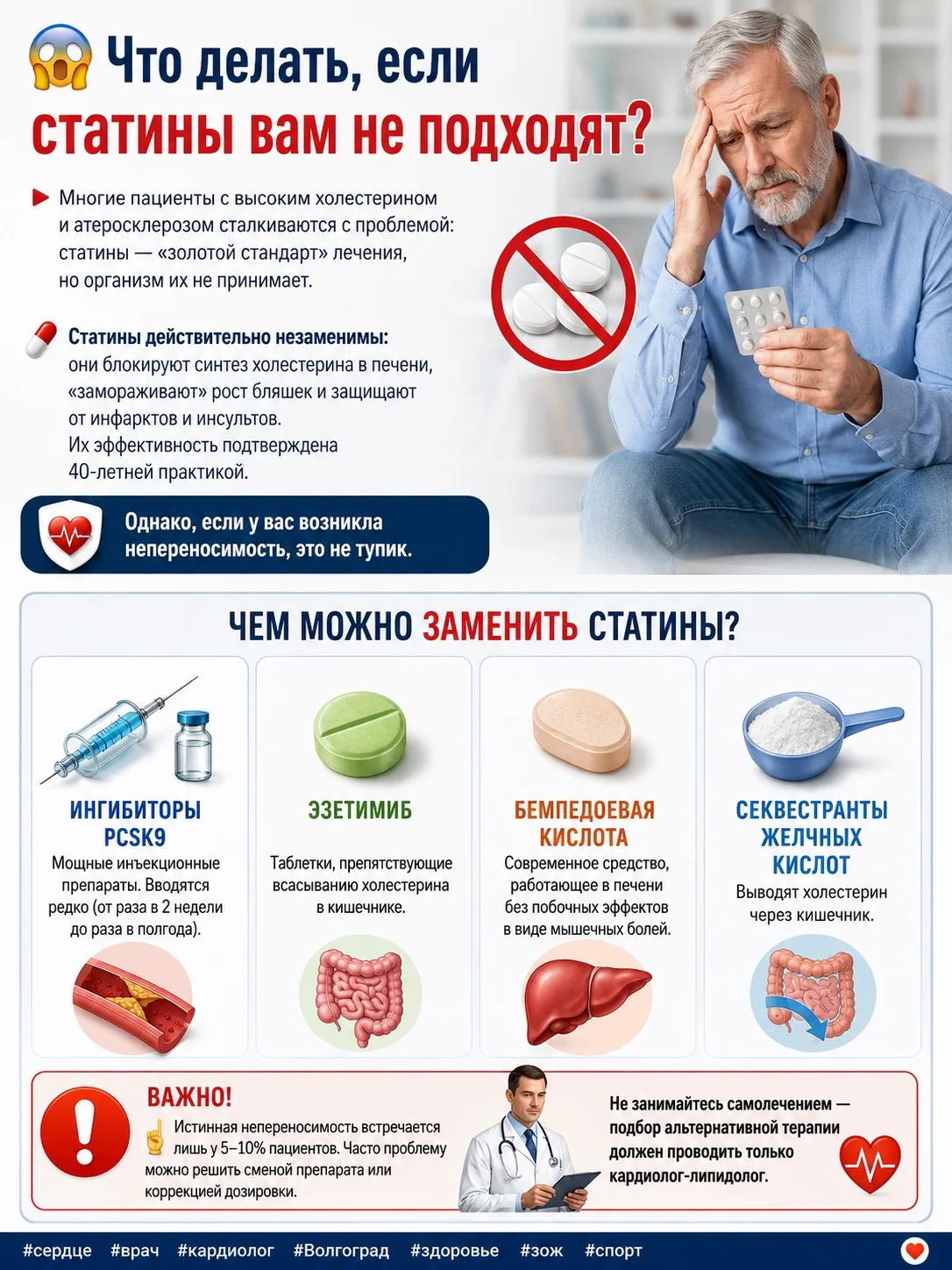 😱Что делать, если статины вам не подходят?

🔺Многие пациенты с высоким холестерином и атеросклероз