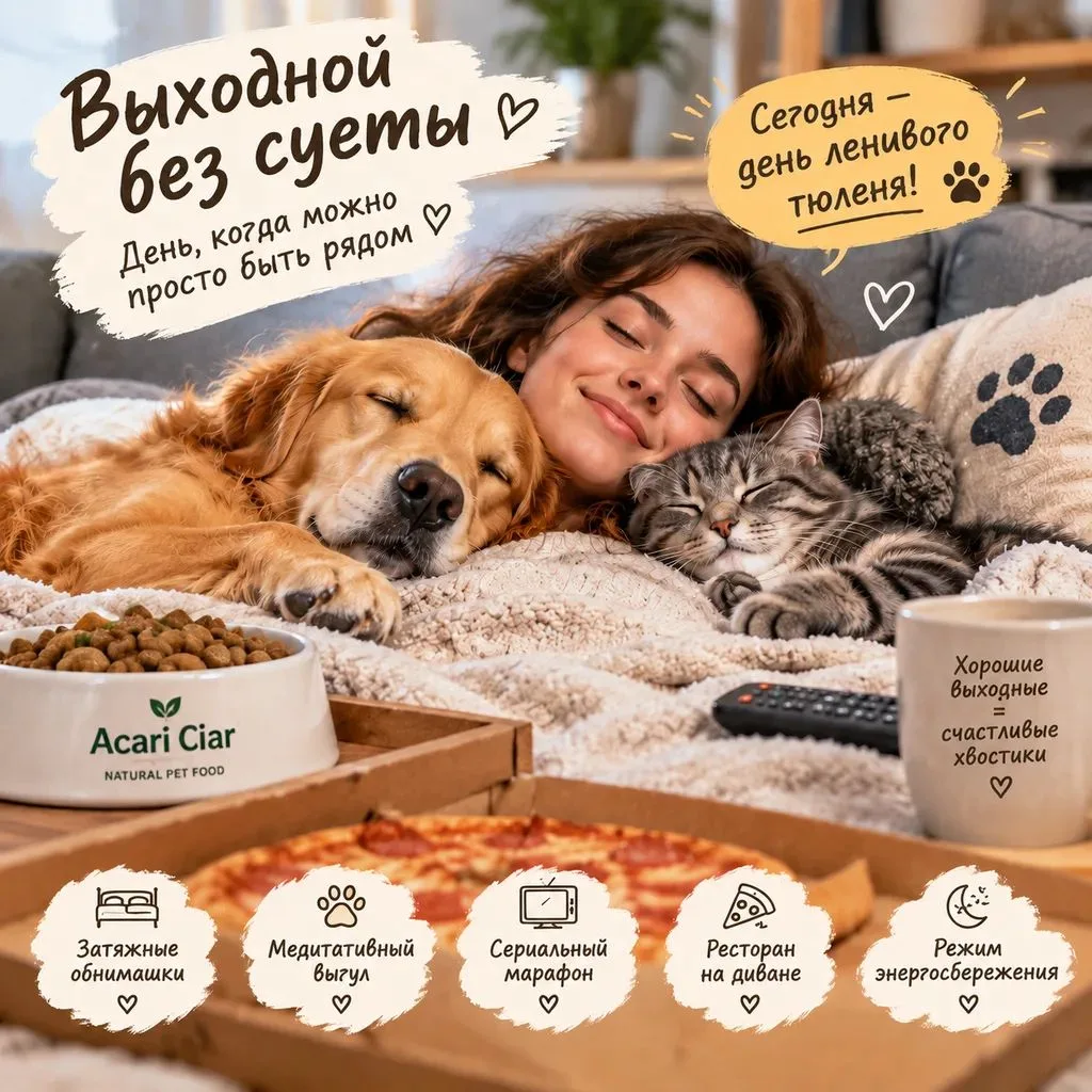 Выходной без суеты: день, когда можно просто быть рядом 🛋️🐾Будни: бежим, работаем, су...