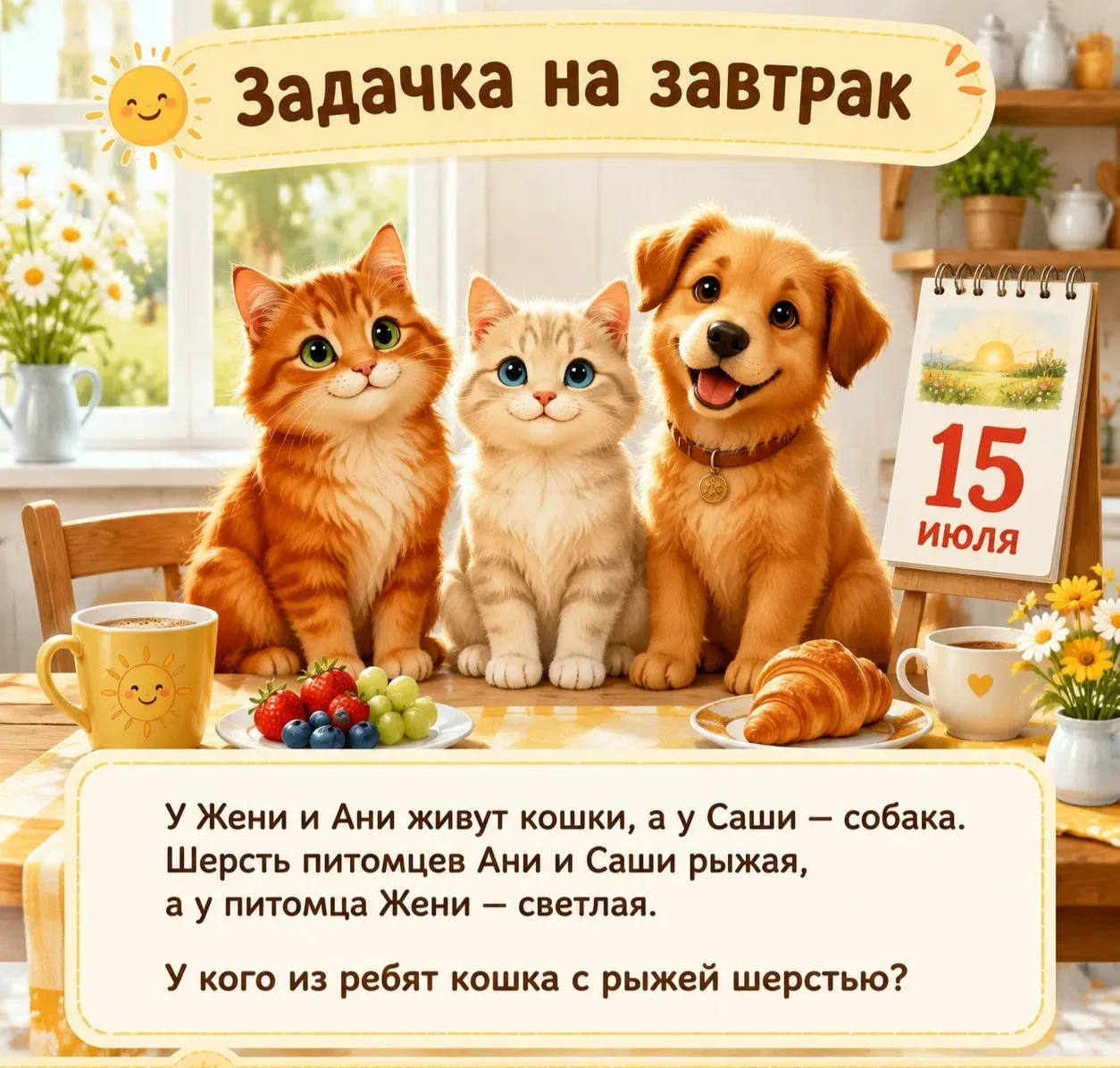 ☀ Задачка на завтрак ☕️ 

Зовите решать даже самых маленьких ребят — дошколят и будущих первоклассни